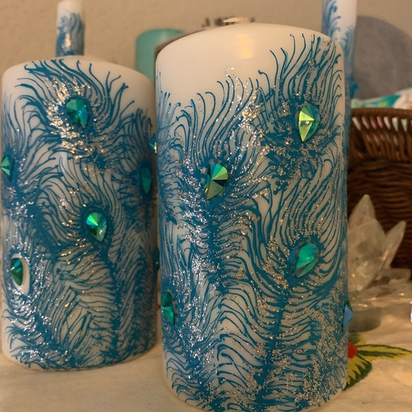 Candle Set with peacock design - Picture 2 of 4
